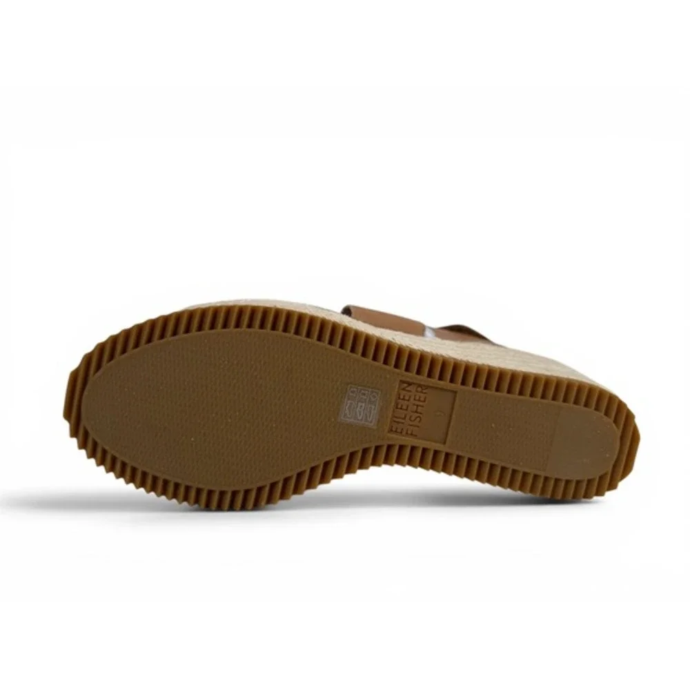 Eileen Fisher‎ Willow Espadrille Wedge Sandal Womens 9 Tan Tumbled Leather